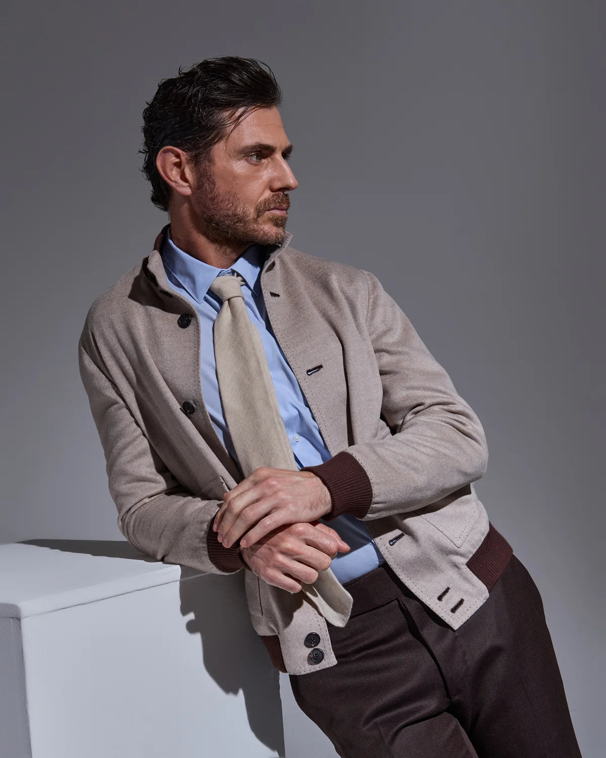 Beige sartorial bomber jacket