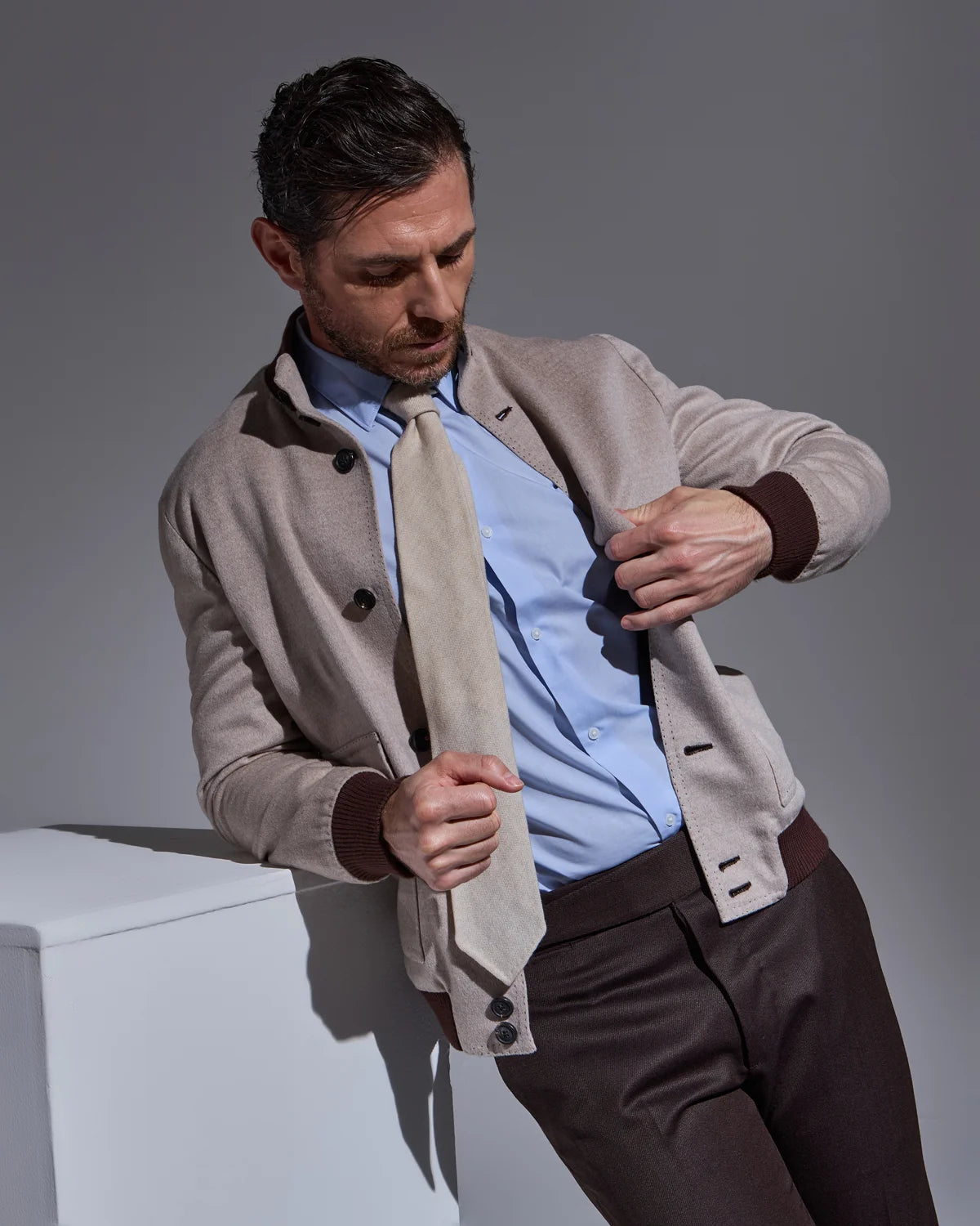 Beige sartorial bomber jacket