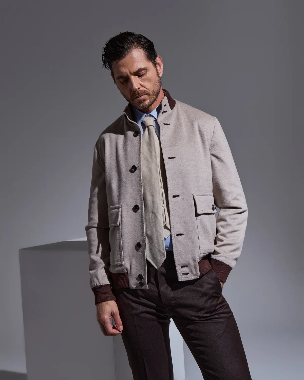 Beige sartorial bomber jacket