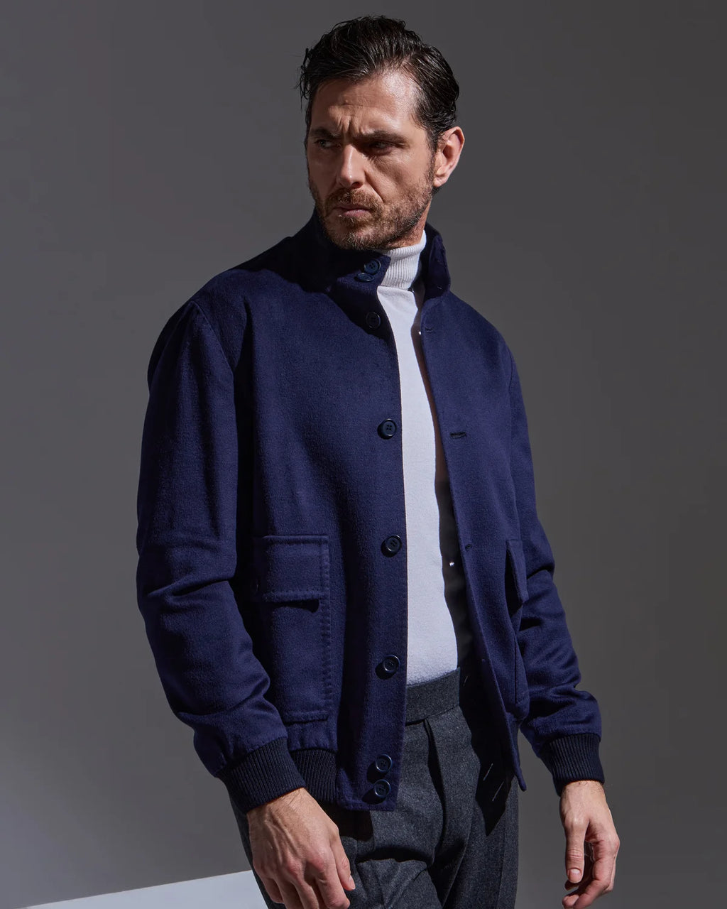 Blue sartorial bomber jacket