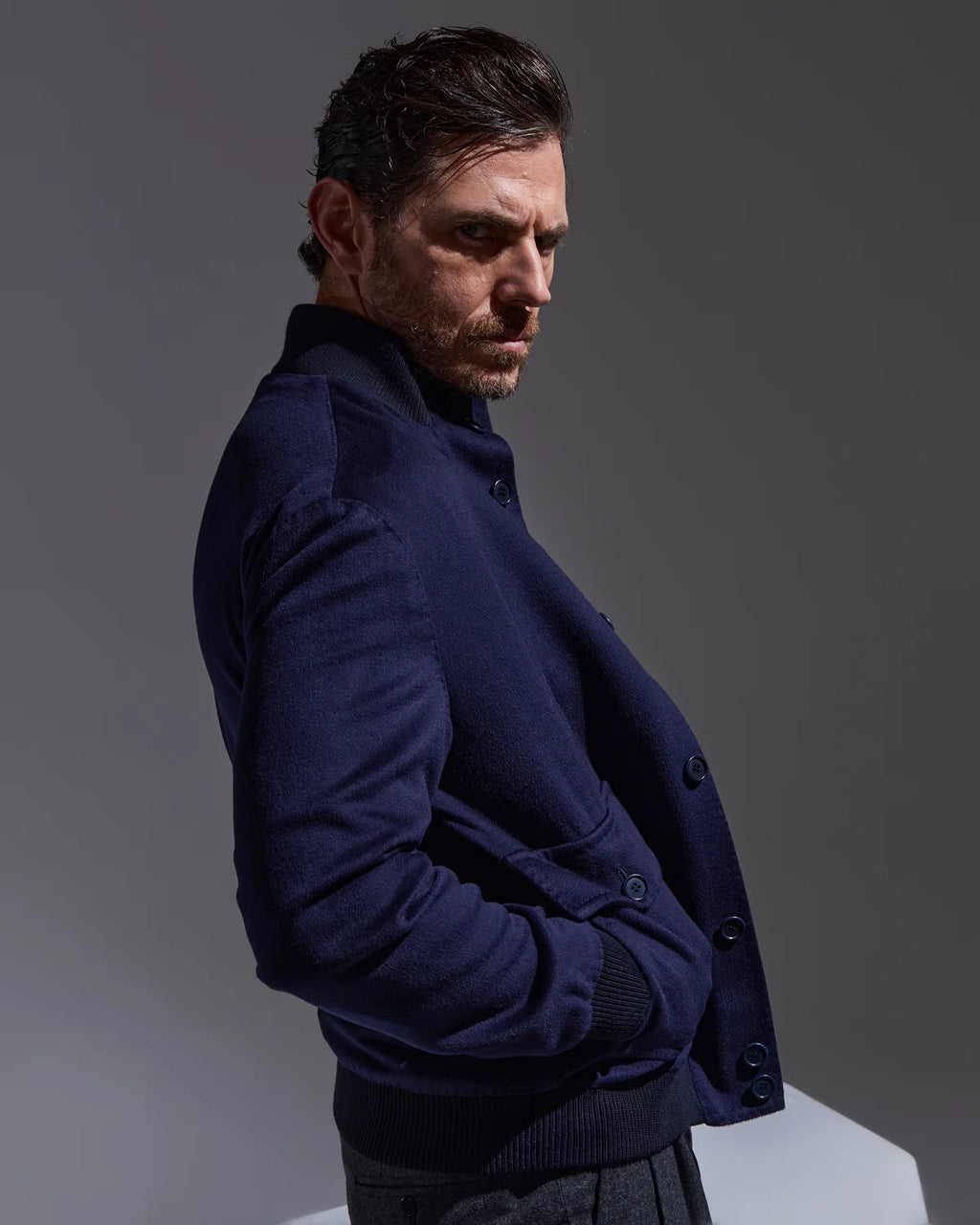 Blue sartorial bomber jacket