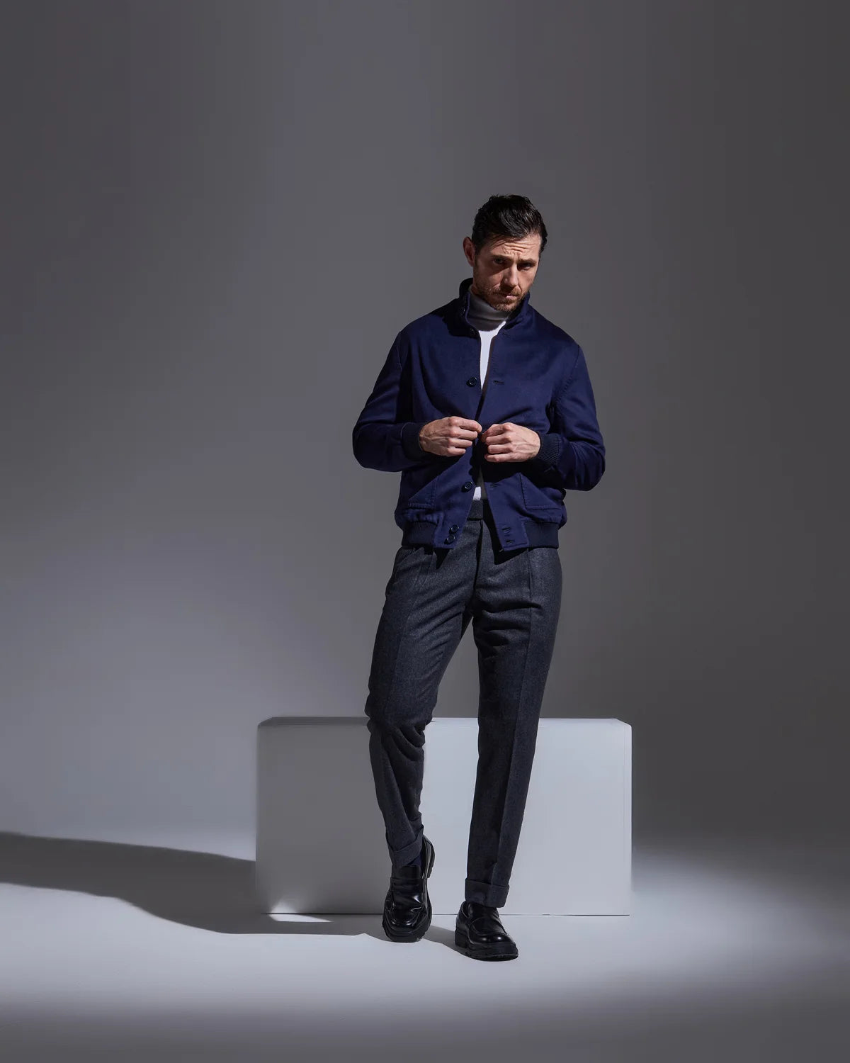 Blue sartorial bomber jacket