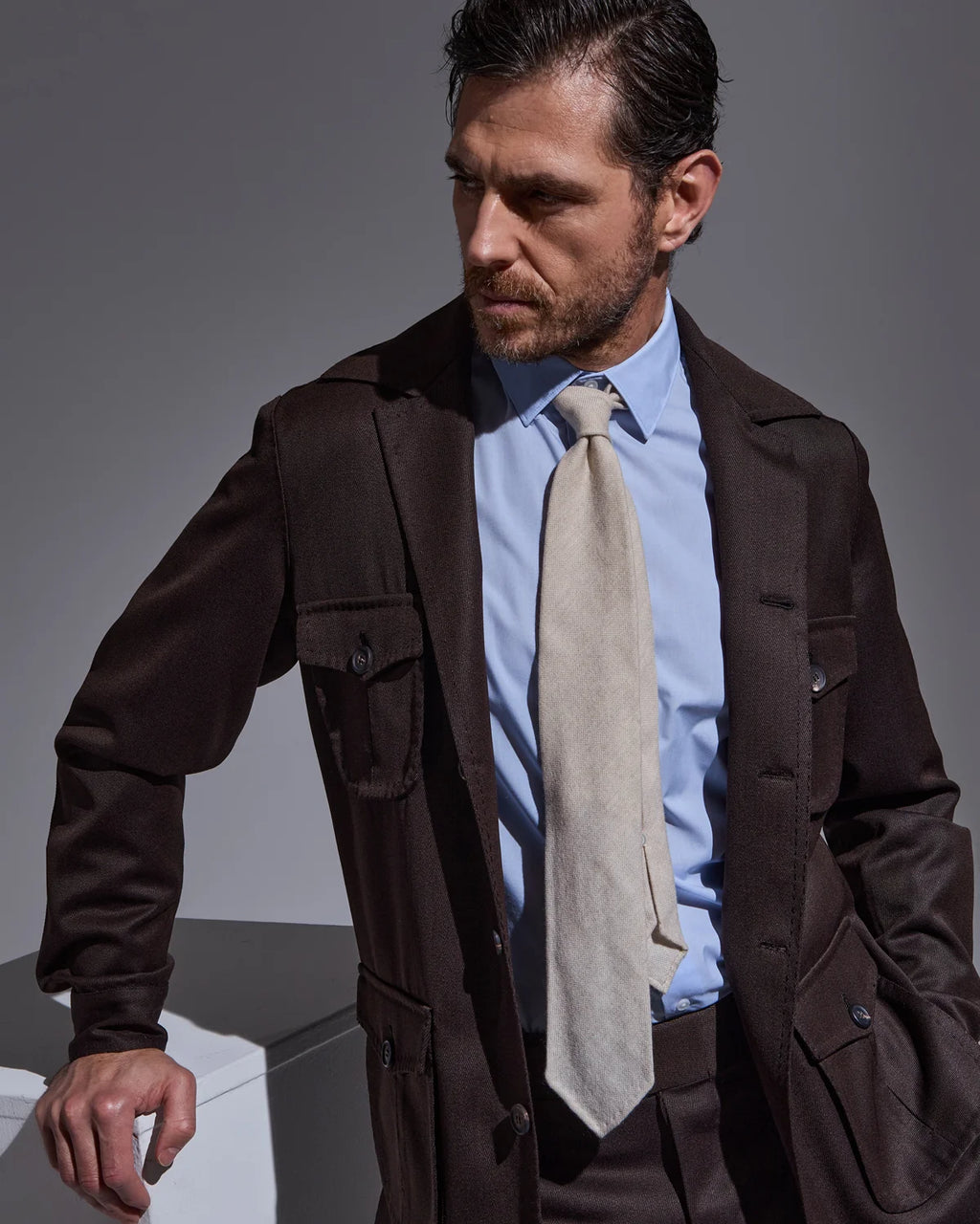 Brown sartorial sahariana jacket