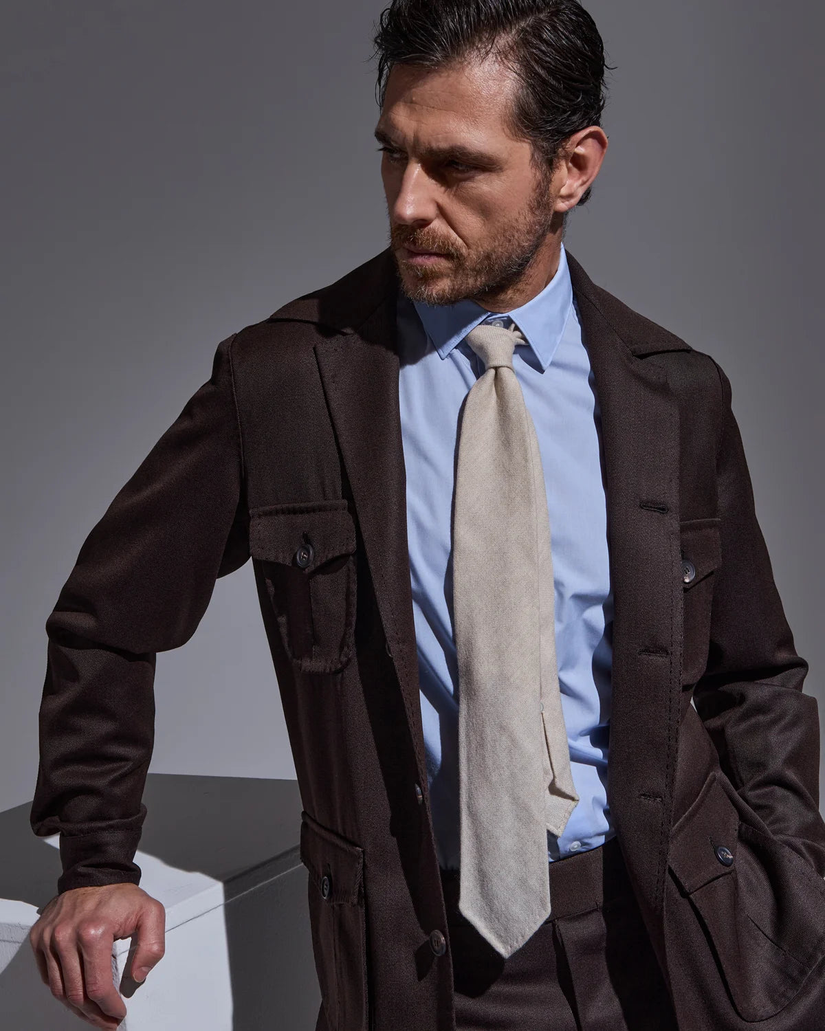 Brown sartorial sahariana jacket