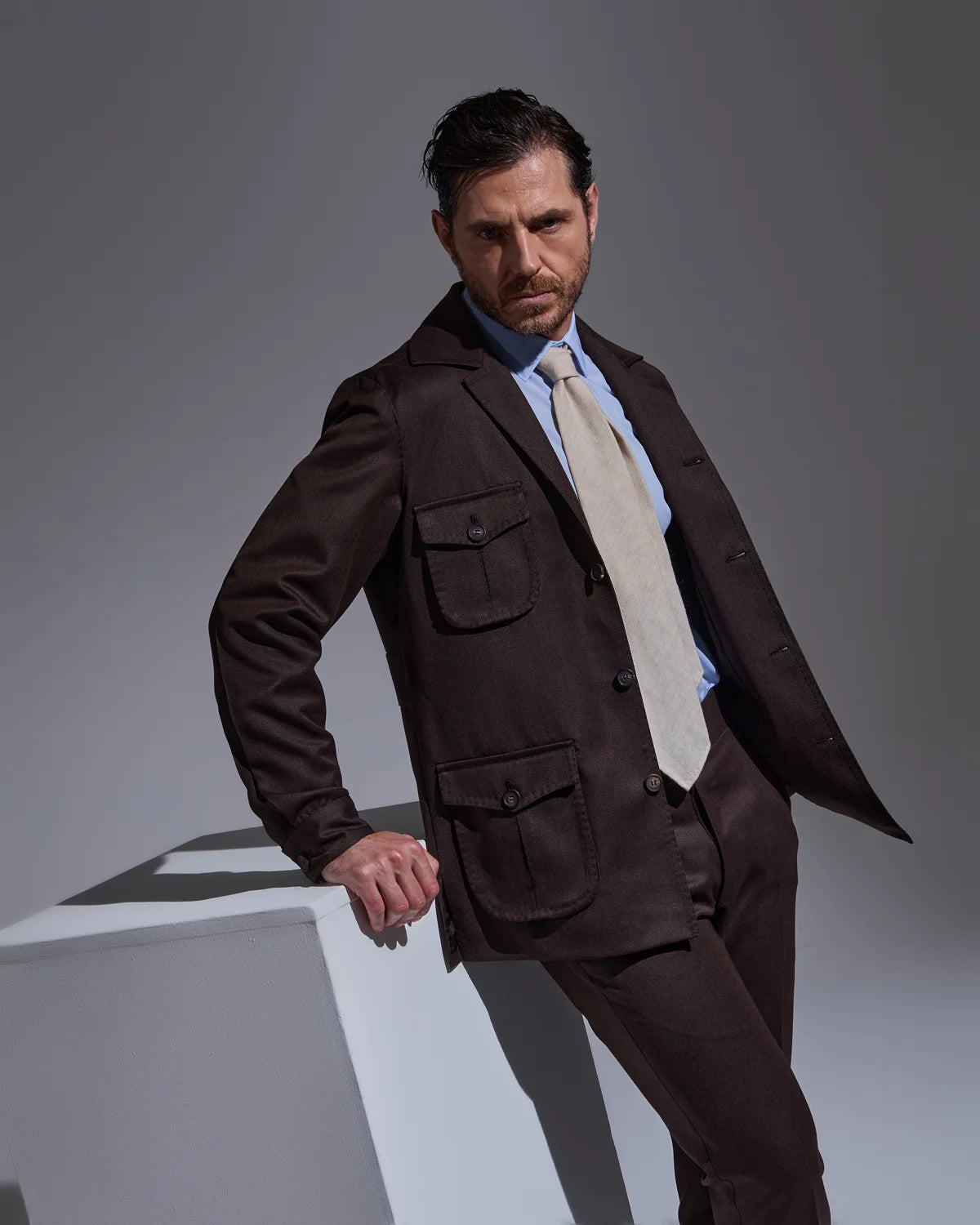 Brown sartorial sahariana jacket