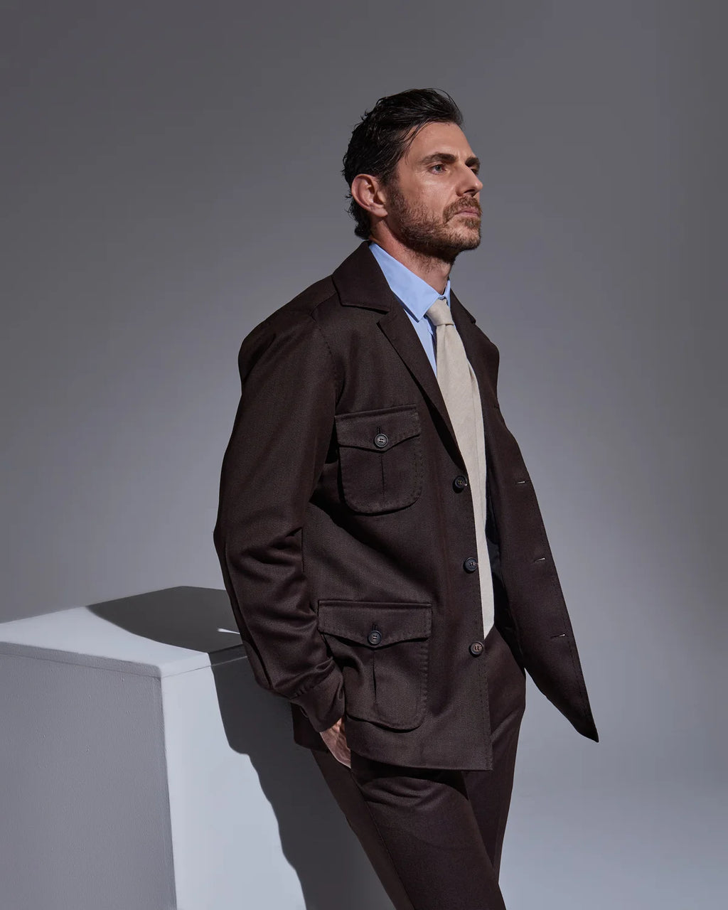 Brown sartorial sahariana jacket