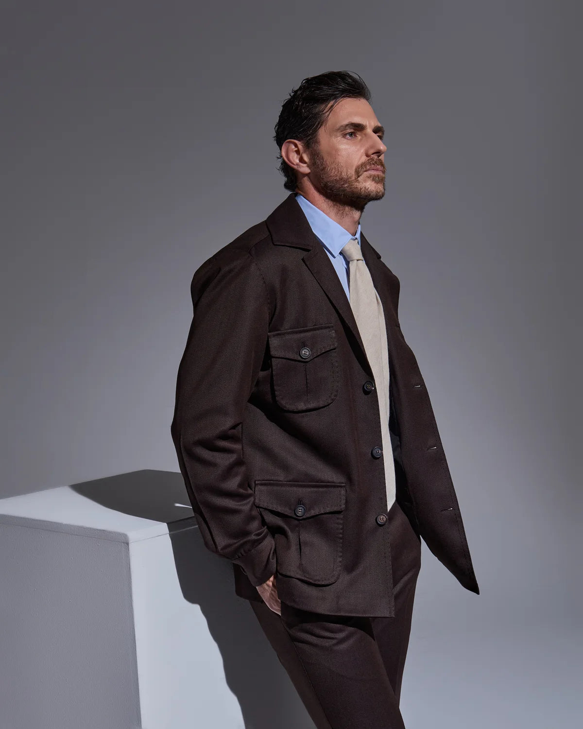 Brown sartorial sahariana jacket