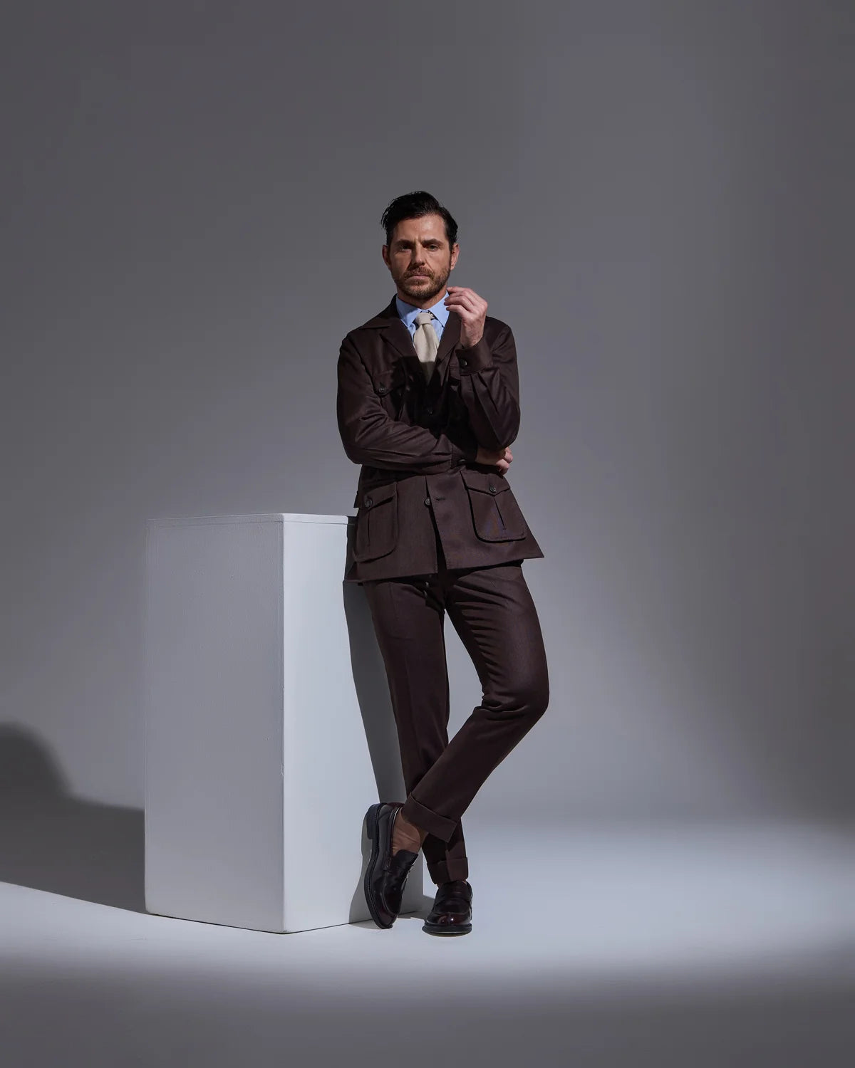 Brown sartorial sahariana jacket