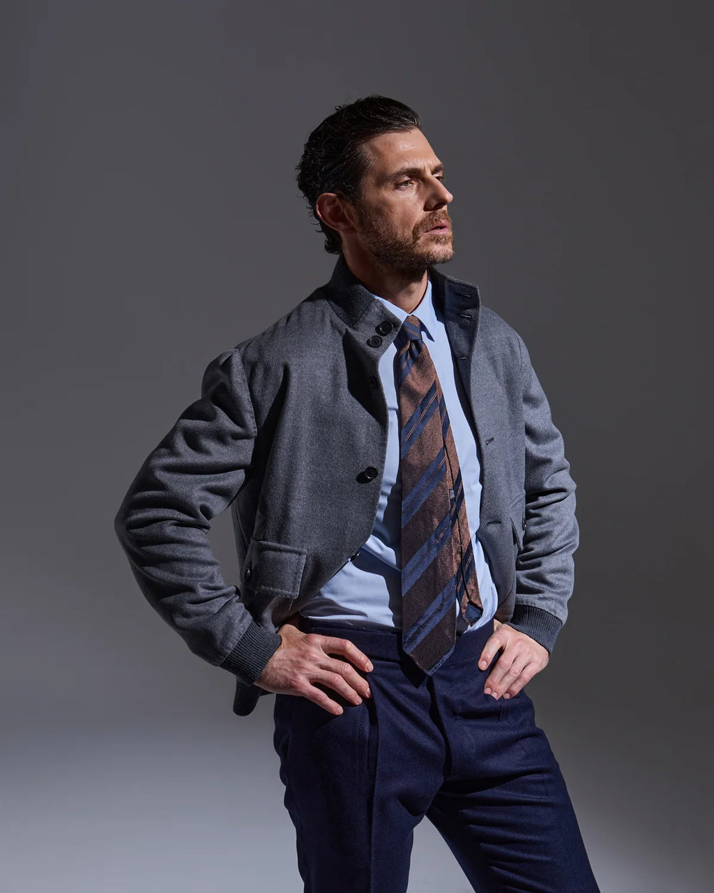 Gray sartorial bomber jacket