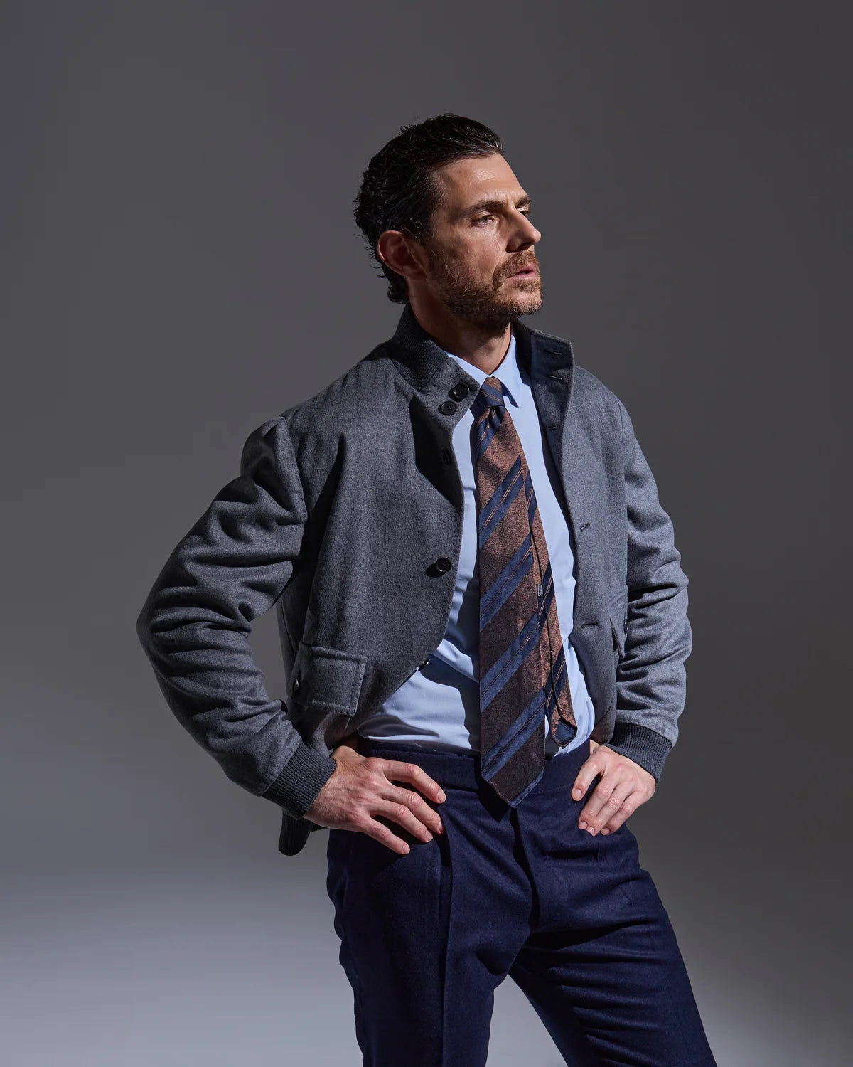 Gray sartorial bomber jacket