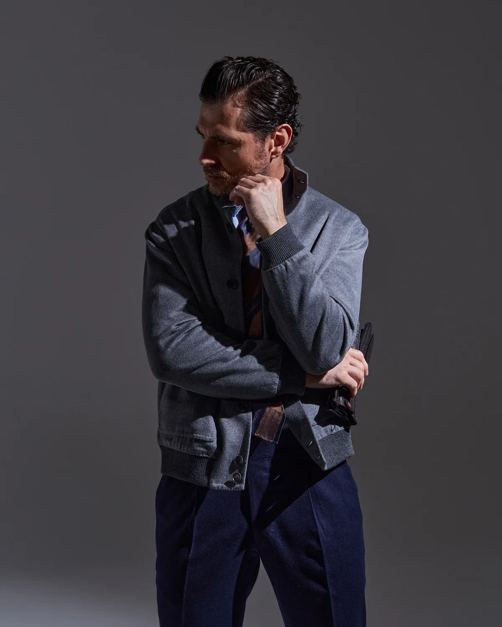 Gray sartorial bomber jacket