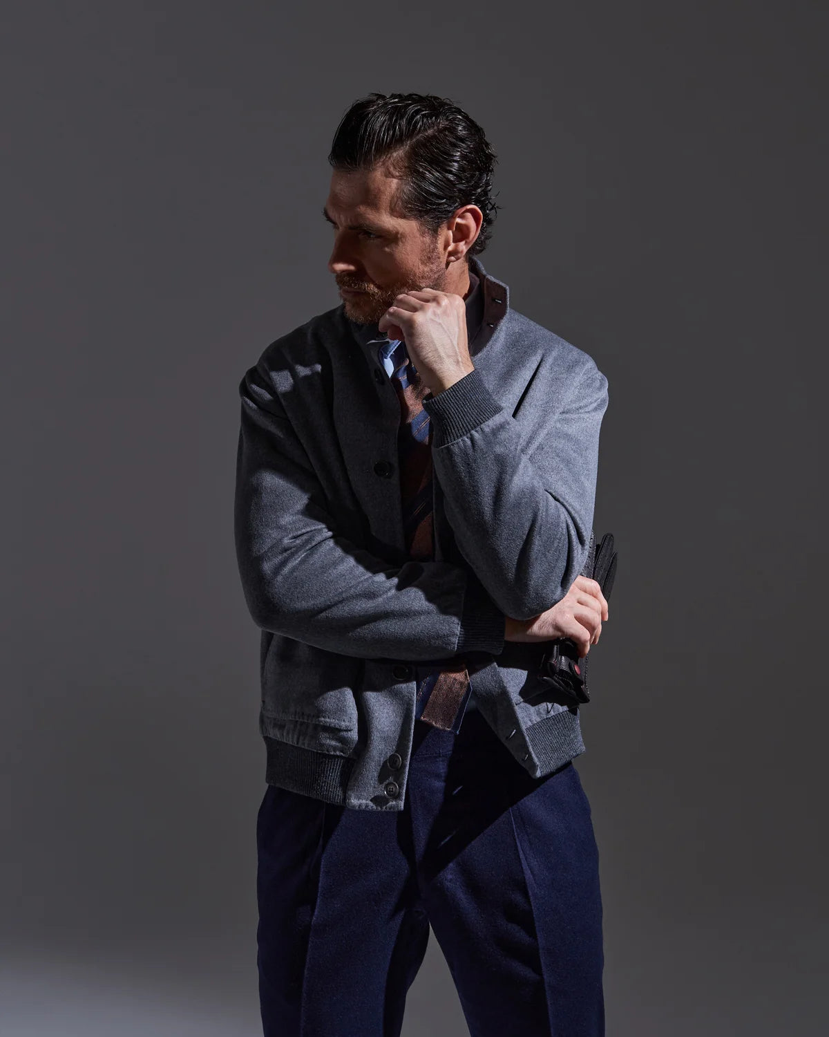 Gray sartorial bomber jacket