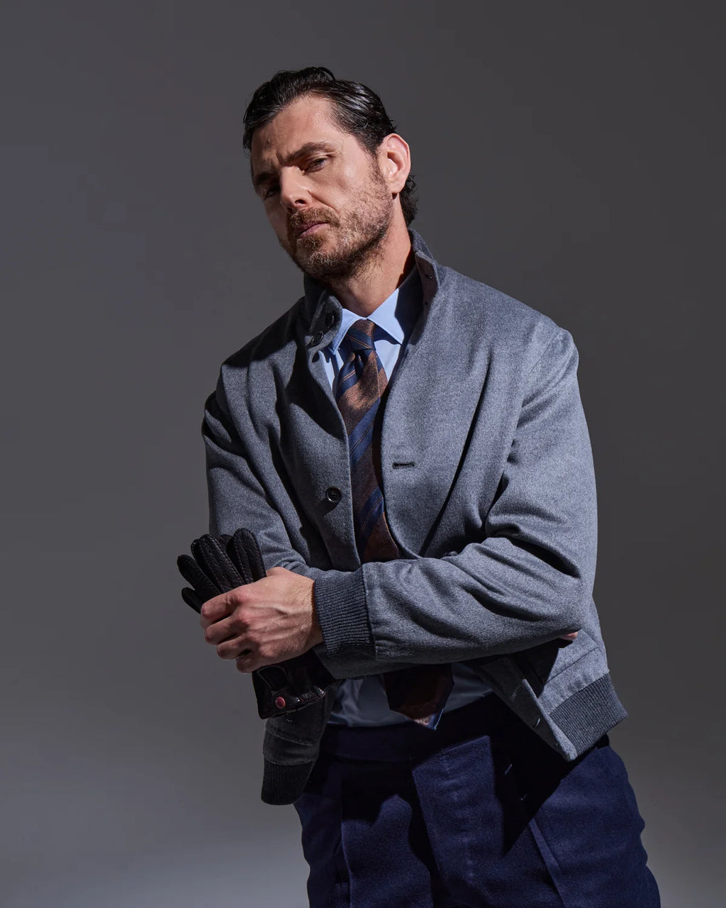 Gray sartorial bomber jacket
