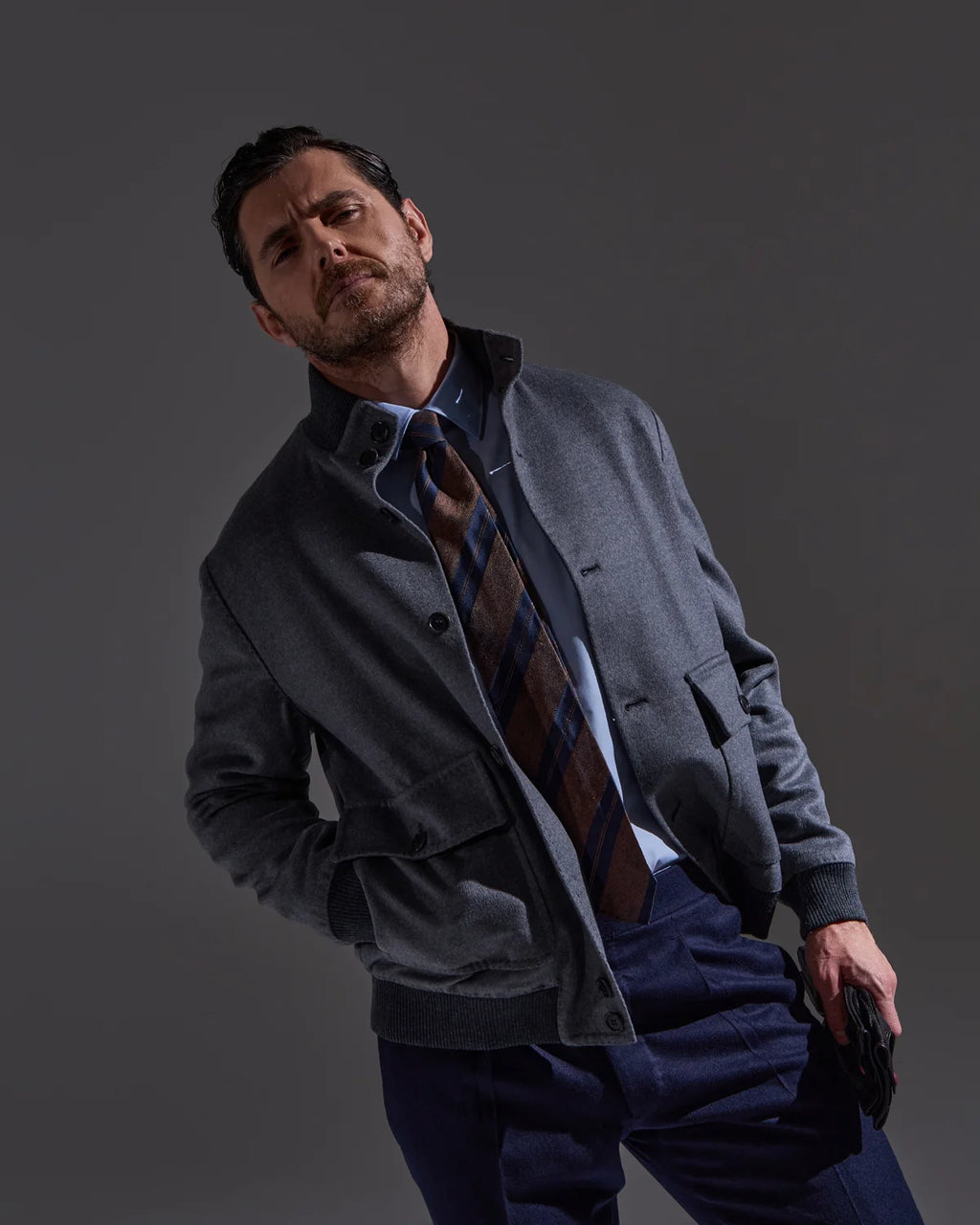 Gray sartorial bomber jacket