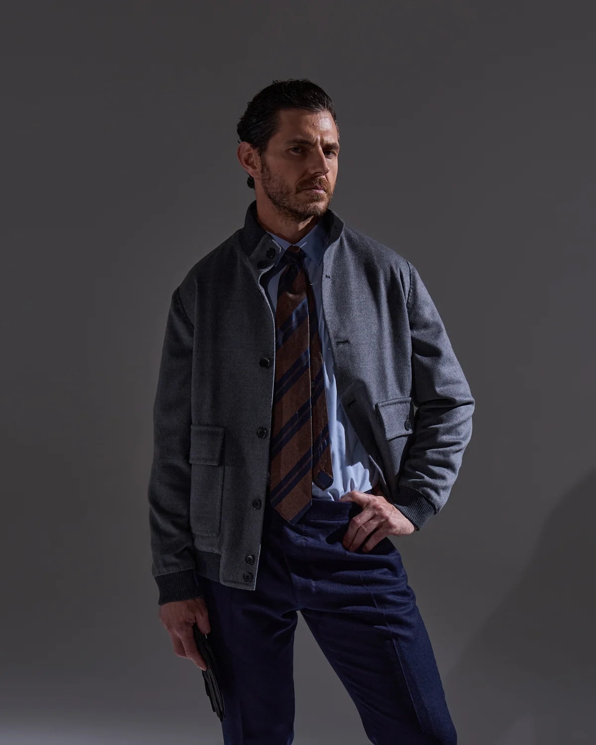 Gray sartorial bomber jacket