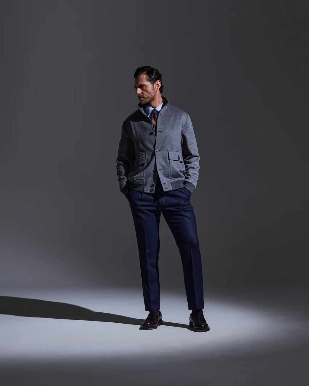 Gray sartorial bomber jacket