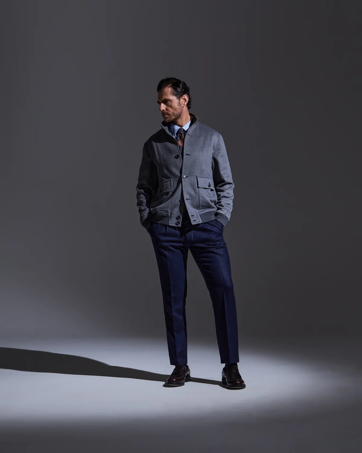 Gray sartorial bomber jacket