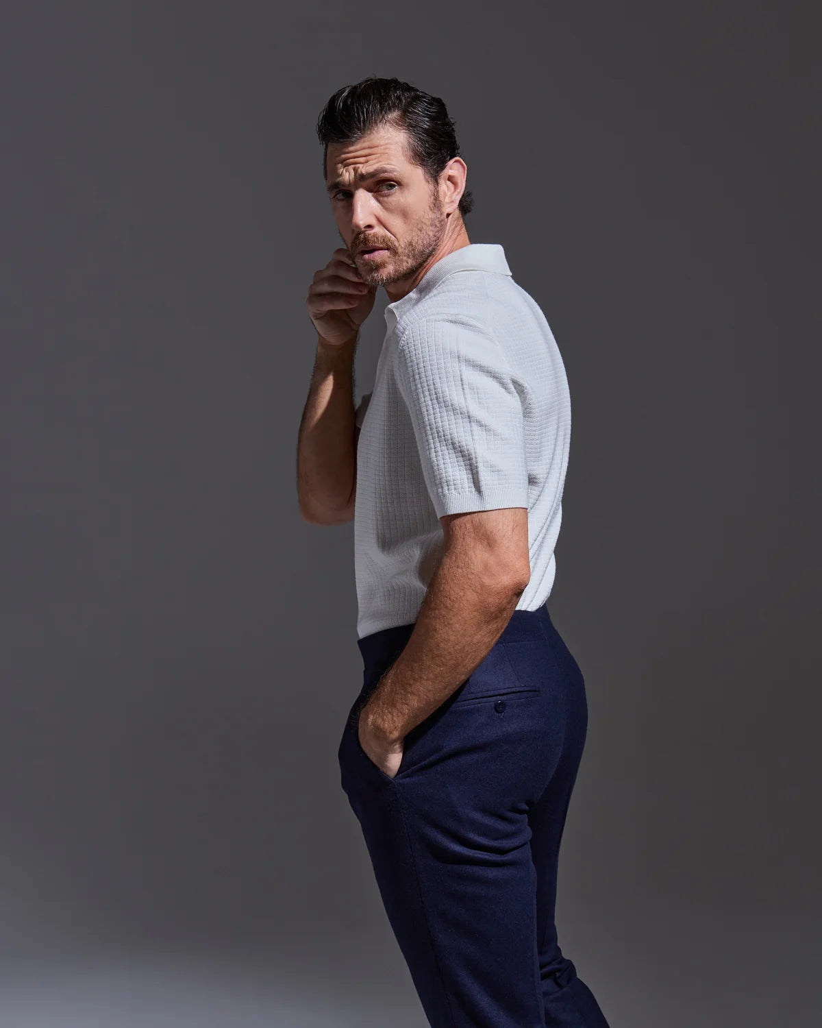 Blue flannel trousers