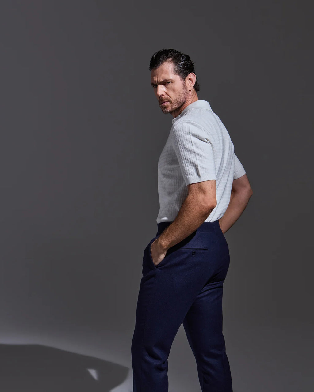 Blue flannel trousers