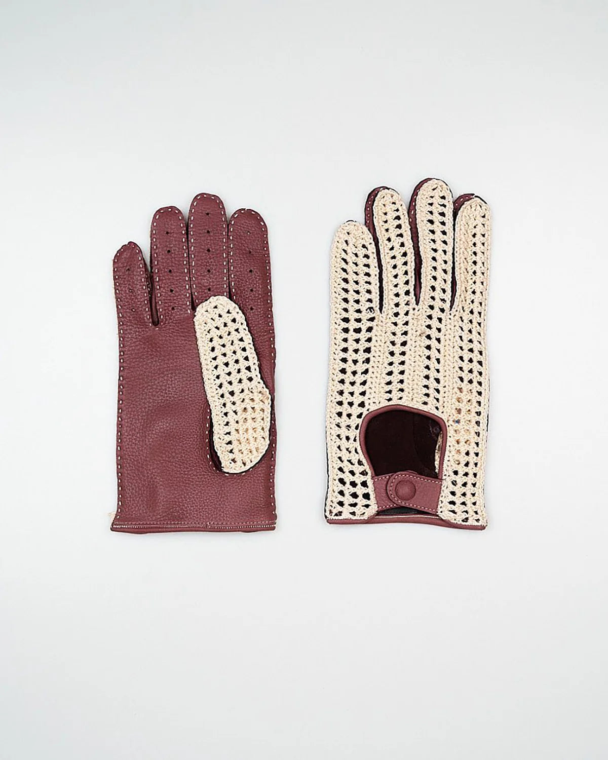 Bordeaux deer leather gloves with cloche